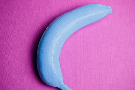 Blue banana on pink background fresh fruitの写真素材