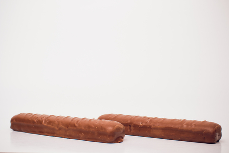 Caramel Chocolate Bar On White Background biscuitの写真素材