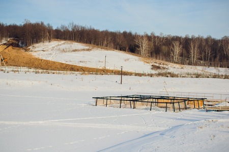 industrial trout farming top view fish winterの写真素材