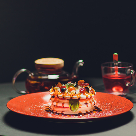 cake on a black background closeup colorの写真素材