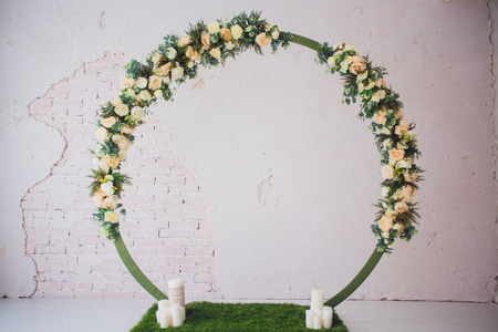 floral arch on a white background studioの写真素材