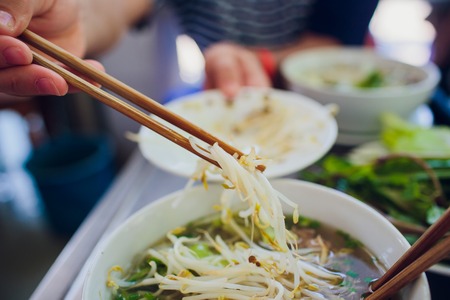 Narrow wet rice noodles with fish ball, Yen Ta Fo Vtnamsky soup of Fo Asiaの写真素材