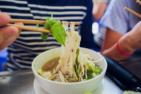 Narrow wet rice noodles with fish ball, Yen Ta Fo Vtnamsky soup of Fo Asia