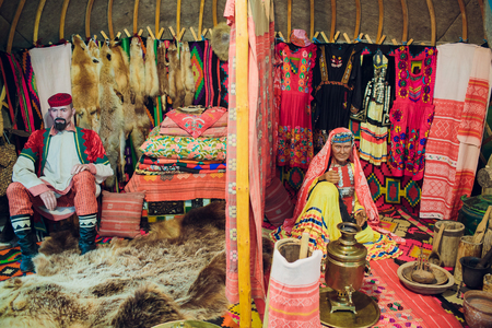 Ufa, Russia. - 5 August 2018 : Bashkir culture. peoples of russia. museum. life Bashkirs and Tatarsのeditorial素材