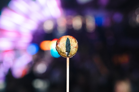 candy sweetness halloween wild animal eye bokeh night.の写真素材