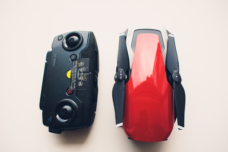 Ufa, Russia, Copter Shop, 25 July, 2018: Close-up on the DJI Mavic Air Drone Redのeditorial素材