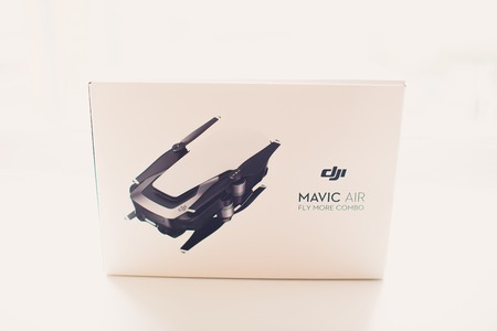 Ufa, Russia, Copter Shop, 25 July, 2018: Close-up on the DJI Mavic Air Drone Red