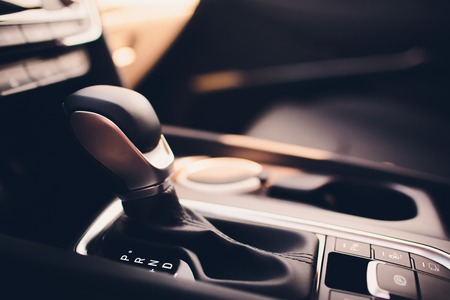 New car in showroom. Luxury leather interior. Car dealership.の写真素材