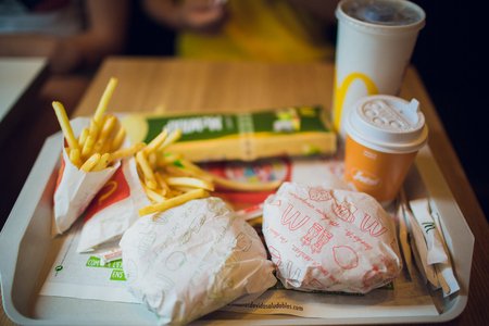 BARCELONA, SPAIN - 22 AUGUST 2018: combo set, mcdonalds.のeditorial素材