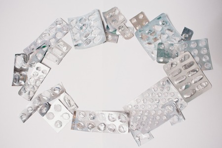 close up of pill package on white backgroundの写真素材