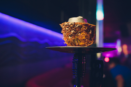 Stylish hookah with the aroma pineapple for relax.Pineapple shisha.Hookah loungeの写真素材