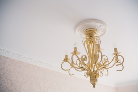 Contemporary chandelier made out of the light bulbsの写真素材