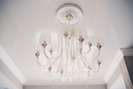 Contemporary chandelier made out of the light bulbsの写真素材