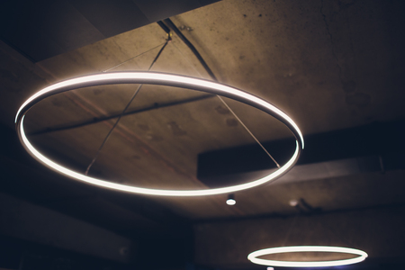 Contemporary chandelier made out of the light bulbsの写真素材