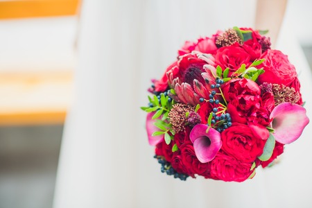 bride holds a beautiful wedding bouquet. colorの写真素材