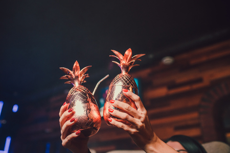 cocktail, golden faberge, against the background of the bar, interesting serving of drinksの写真素材