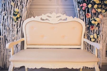 Luxury decor with daylight. modern photographic studio. Light spring room studio interiorの写真素材
