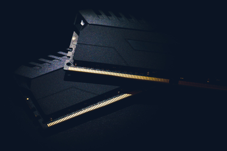 Photo of DDR RAM memory module on black background Macroの写真素材
