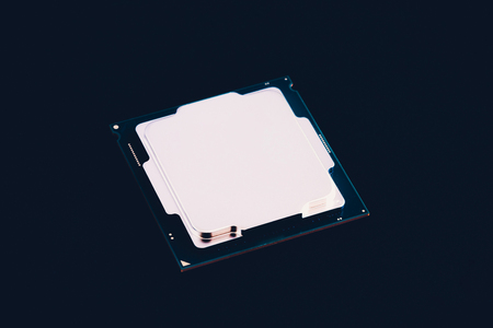 Electronic collection - CPU from the bottom side isolated on black background