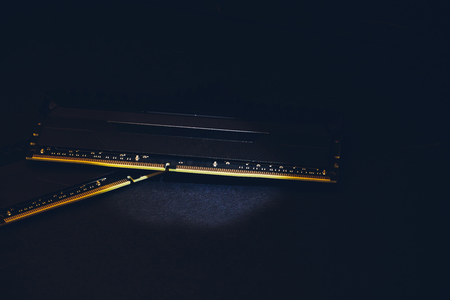 Photo of DDR RAM memory module on black background Macroの写真素材