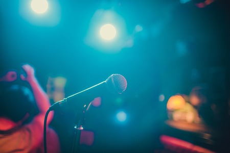 Microphone. Microphone close-up. A pub. Bar. A restaurant. Classical music. Music.の写真素材