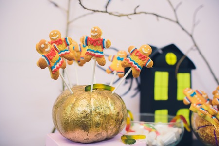 Christmas dessert homemade gingerbread sweet man cookies.の写真素材