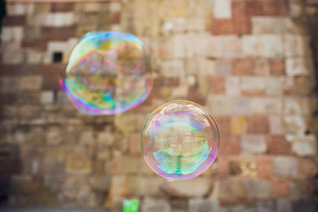 Soap bubbles against the city hall. Barselona.の写真素材
