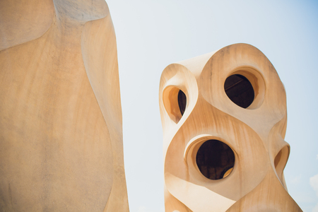 FBARCELONA, SPAIN - AUGUST 10, 2018: amous Casa Mila in Barcelona a Gaudi mansion BARCELONA SPAIN,のeditorial素材