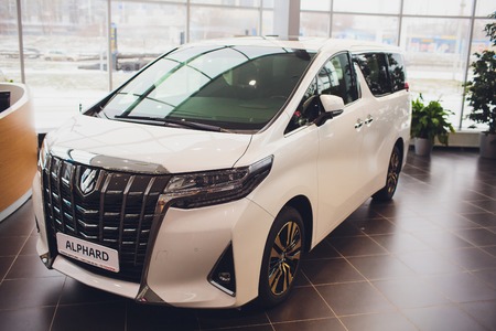 Ufa, Russia, Toyota Shop, 5 November, 2018: Toyota Alphard car is displaying at Toyota.