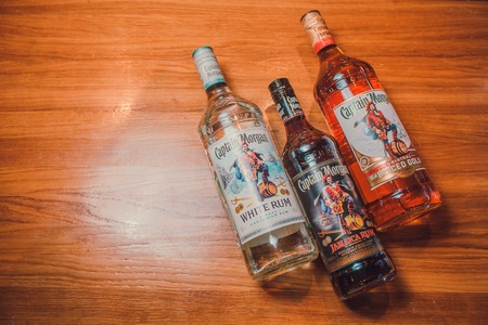 Ufa, Russia, Darling Bar, 20 November, 2018: Originated on US Virgin Islands Captain Morgan is a brand of rum produced by Diageo.のeditorial素材