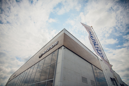 Ufa, Russia July 8, 2018: Hyundai Motor Company Dealership.のeditorial素材