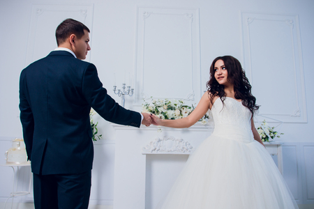 Family studio photography. Wedding photography pair. Husband and wife.の写真素材