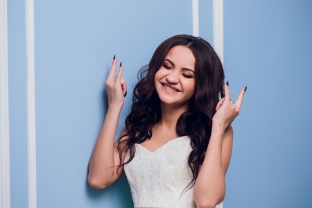 Beautiful bride woman in wedding dress and veil.fashion portrait of young gorgeous bride. Wedding dress.の写真素材