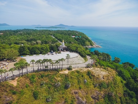 Promthep Cape Top view cave icon Phuket, Thailand. Aerial view from drone camera Phromthep cave view point Phuket,の写真素材