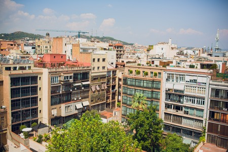 BARCELONA, SPAIN - AUGUST 11, 2018: Courtyard near the gaudi building.のeditorial素材