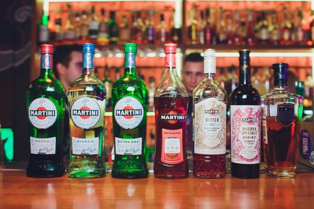 Ufa, Russia, Darling Bar, 20 November, 2018: Martini Vermouth, Bianco. Martini is a brand of Italian...