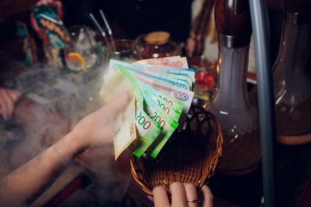 Russian roubles and some new 200 and 2000 roubles bills.