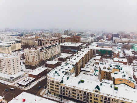 construction of apartment buildings, aerial view. winterの写真素材