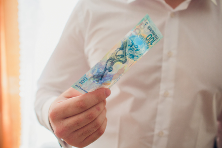 100 Russian rubles bank note made specially for the  Winter Games in Sochi 2014の写真素材