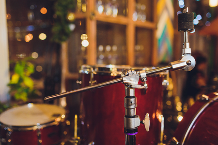 Drums conceptual image. Picture of drums and drumsticks lying on snare drum.の写真素材