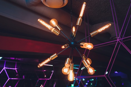 Vintage edison light lamps and cooper metal tube costructionの写真素材
