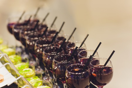 a lot of cold snacks and drinks on buffet table, cateringの写真素材