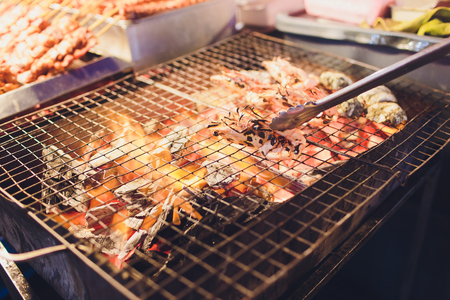 Grilled prawns, Grilled shrimps, Barbe que seafood.の写真素材