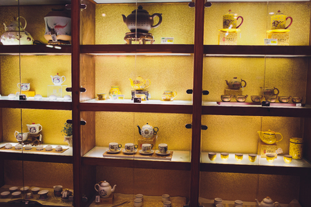 Chengdu, China - Aug 10, 2018. Tea shop at old town in Chengdu, China. Chengdu is the capital of southwestern China Sichuan province.のeditorial素材