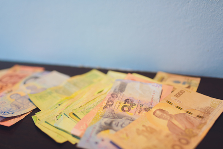 Close up Thai money note using as background stacking, Business concept.の写真素材