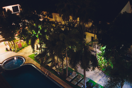 PHUKET,THAILAND - MARCH. 2 2019 : swimming pool at night on a beautiful resort.のeditorial素材