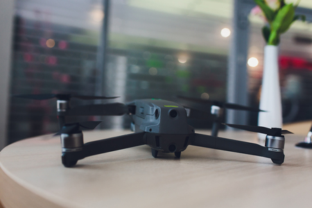 New dark grey drone quadcopter with digital camera and sensors.の写真素材