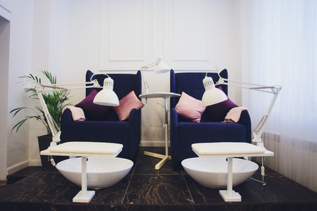 Pedicure room. Prevention of ingrown nail. Health and beauty. Job. A chair for a pedicure.の写真素材