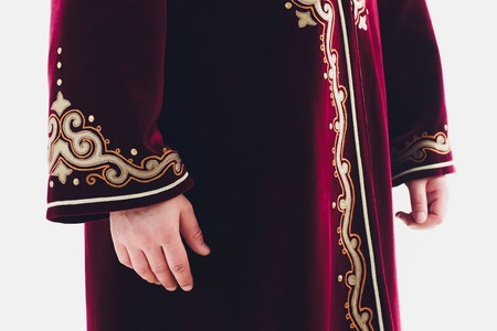 national Bashkir costumes. peoples of Russia. Tatars on white background studio.の写真素材