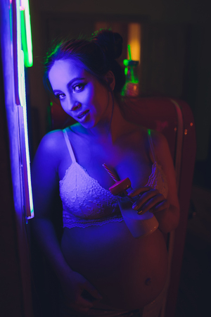 Happy Attractive pregnant woman Concepts of pregnancy and family.の写真素材